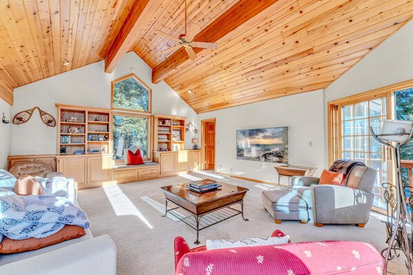 Living room: Smart TV, wood-burning fireplace, central heat, no A/C, main floor