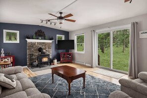 Enjoy the wood stove, while streaming your favorite shows on the SmartTV