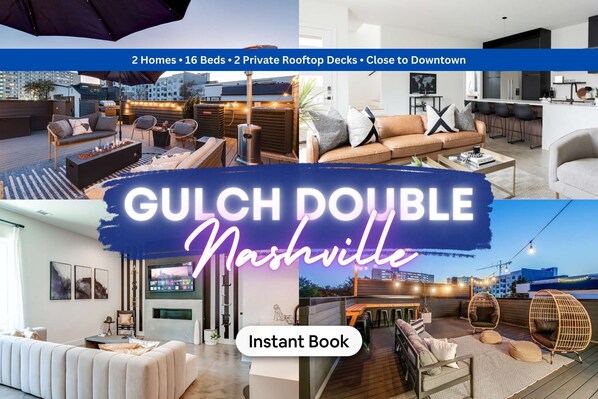 Escape to our Gulch Double in Downtown Nashville! With 16 beds and two private rooftop decks, it's ideal for bachelorette parties or family reunions. Enjoy skyline views and elegant interiors, steps from Music City's core. Book now!