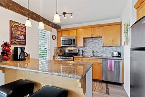 Bar stool seating along the counter
