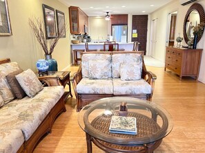 Spacious living room with lanai access