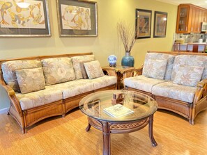 Spacious living room with lanai access