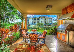 Outdoor seating in the terrace with BBQ grill