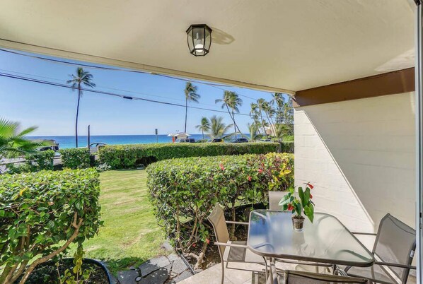 Covered lanai with ocean view