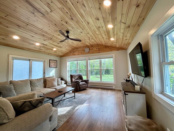 enjoy a cup of coffee and watch the birds through our large windows