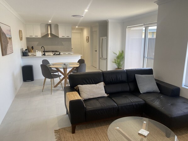 Open plan living, dining and kitchen area