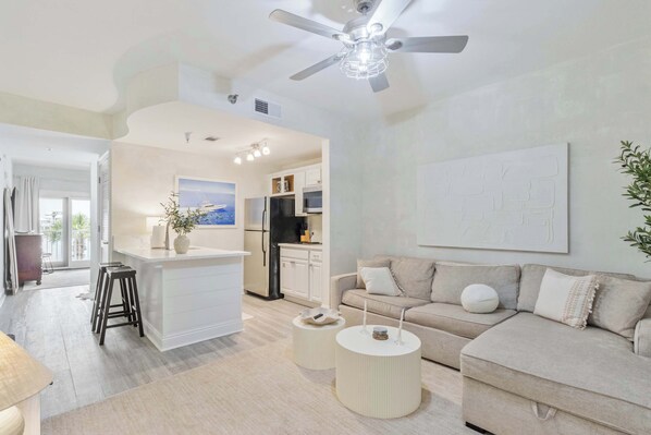 Living Room: Pull-out sofa, smart TV