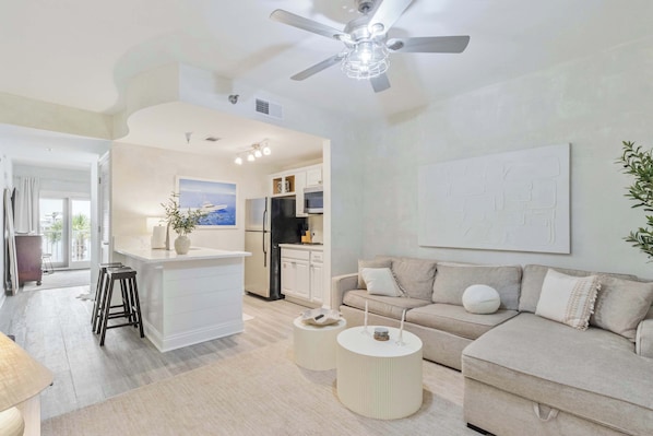 Living Room: Pull-out sofa, smart TV