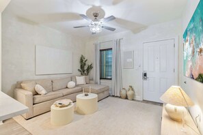 Living Room: Pull-out sofa, smart TV