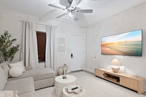 Living Room: Pull-out sofa, smart TV