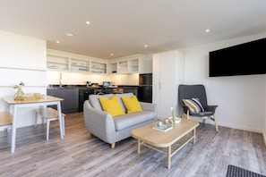 Living room at 1 Beachview, Crantock, Cornwall, self catering with Beach Retreats.