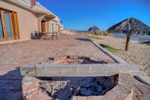 Beachfront fire pit & palapa