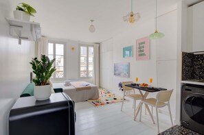 The open-plan living, kitchen and dining area