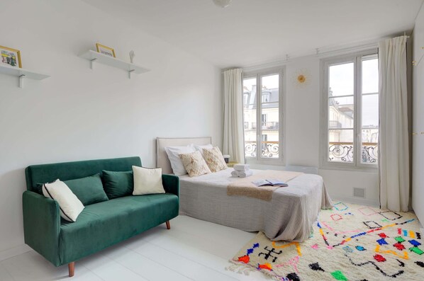 The open-plan living, kitchen and dining area
