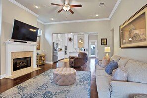 Spacious living room with smart TV