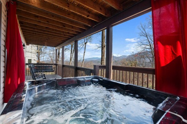 Relax in the bubbling hot tub after a day of adventure in Gatlinburg.