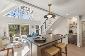 Large kitchen island converts to table dining for 6!