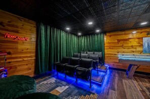 Your very own theater with a popcorn maker for legendary movie nights!