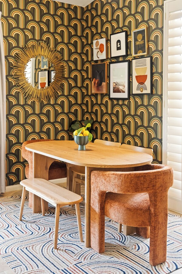 Welcome to the 70's inspired dining area with seating for 6