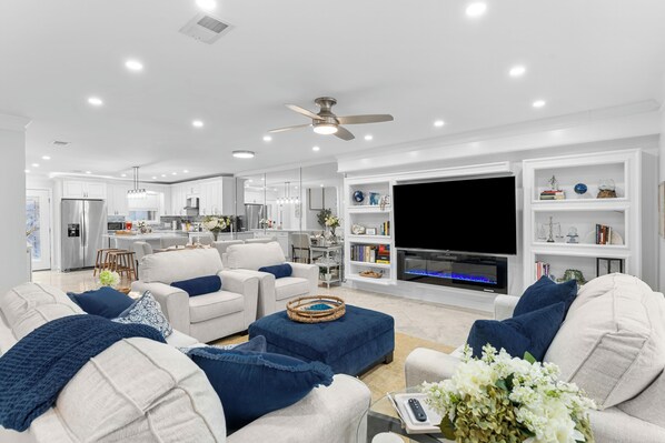 Cozy and stylish living room with full size sleeper sofa
