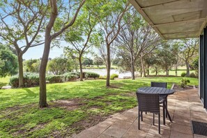 Step outside to your private patio for BBQ dinners under the stars or a peaceful morning cuppa with lake views.