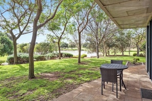 Step outside to your private patio for BBQ dinners under the stars or a peaceful morning cuppa with lake views.