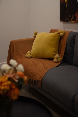 Colorful comfort with eye-catching textures and cozy touches.