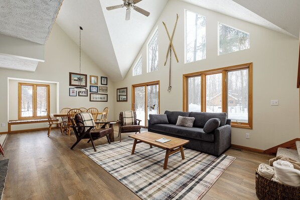 Expansive windows bring the outdoors in.