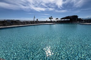 Giant pool next to Jamaica Joes beach restaurant and bar, steps from the sand...