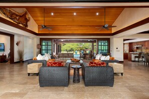 Great room with soaring vaulted ceiling