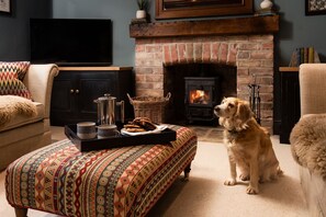 Wrays Cottage - the log burner in the living room
