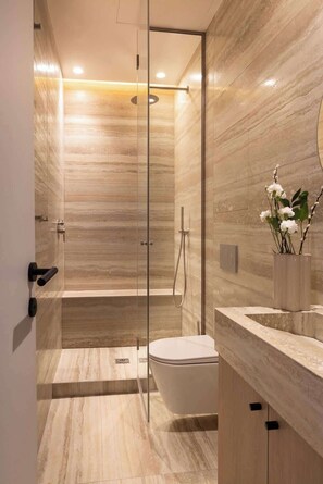 Une troisieme salle d'eau avec douche à l'italienne, lavabo et WC