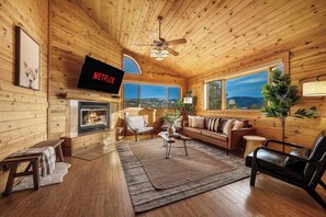 All wood interior, rustic cabin feel meets thoughtful modern interior