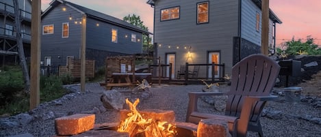 Fire pit, park grill, and seating for family fun!