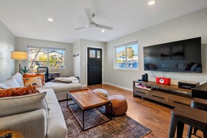 cozy living room with smart tv