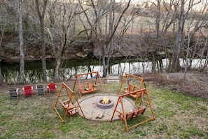 Listen to the quiet trickling sound of the Little Pigeon River from the firepit!