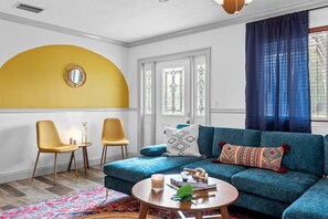 Living room with plush couch
