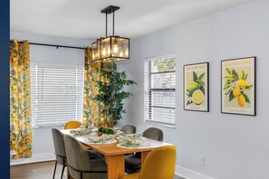 Dining area with windows 