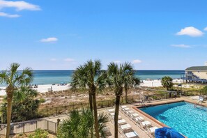 Balcony with Beachfront View Overlooking Pool Deck