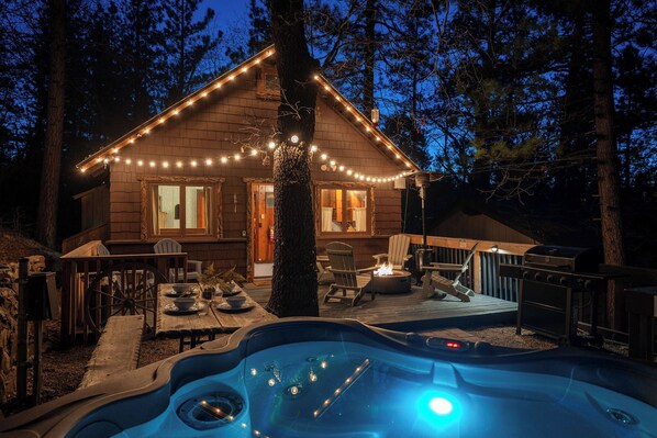 Relaxing in the hot tub in the evening