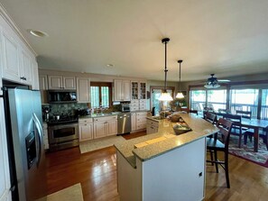 State of the art kitchen with views of the lake