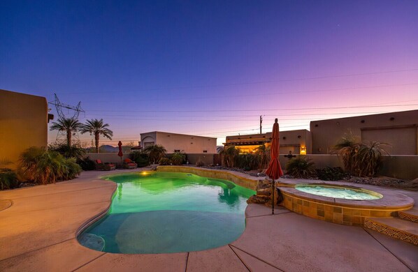 Relax in the private pool and spa while soaking in stunning sunset views.