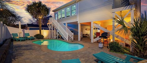 Private Outdoor Oasis: saltwater pool, hot tub, fire pit, bar and grill.