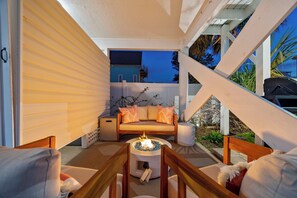 Propane Fire Pit and Conversation Area to wind down after a fun day at the beach