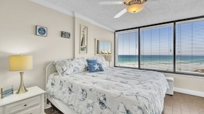 Wake up to stunning Gulf views and the peaceful sound of waves right from your bed. This cozy, beach-inspired room offers the perfect setting to relax and recharge after a day in the sun.
