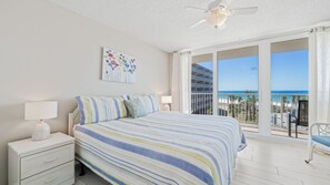 King size bed in main bedroom.
