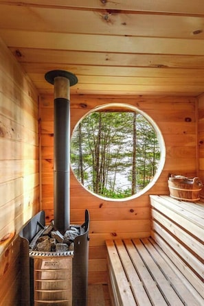 Porthole sauna views over the lake