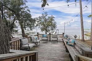 Large outdoor seating with string lights