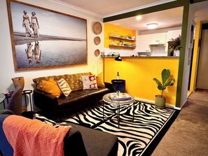 Lounge room with African inspired styling in the heart of Darlinghurst and walking distance to Sydney CBD