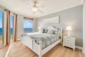 Wake up to stunning Gulf views in this serene beachfront master suite, where comfort meets relaxation